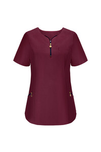 Ladies’ top medical zip neckline wine Emma