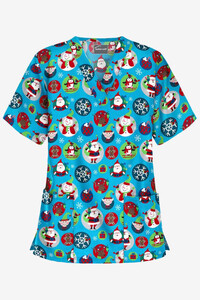 Christmas Stickers Turquoise Christmas Scrub Top