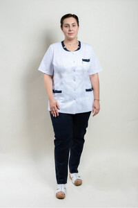 White Medical Top With Navy Trimming