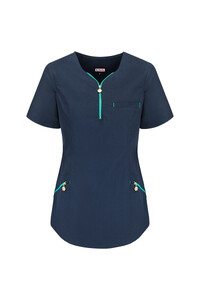 Ladies’ top medical zip neckline Navy Green Emma