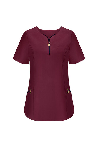 Ladies’ top medical zip neckline wine Emma