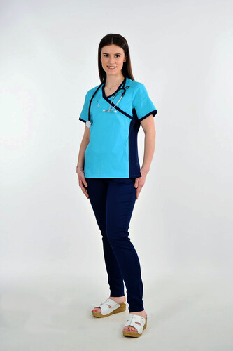 Turquoise Medical Scrub With Navy Trimming