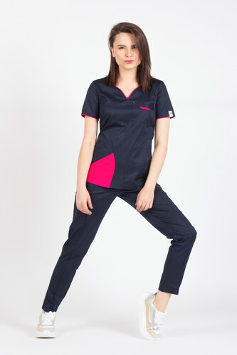 Navy medical scrub with magenta trimming Fiona