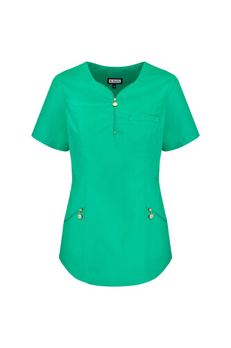Ladies’ top medical zip neckline green Emma