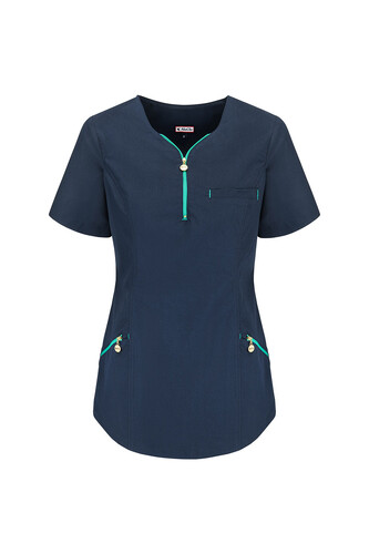 Ladies’ top medical zip neckline Navy Green Emma