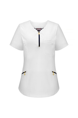  Ladies’ top medical zip neckline white Emma